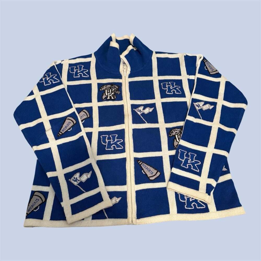 Wildcat Clothing Co. Kentucky Wildcats Checkered Zip Cardigan Large